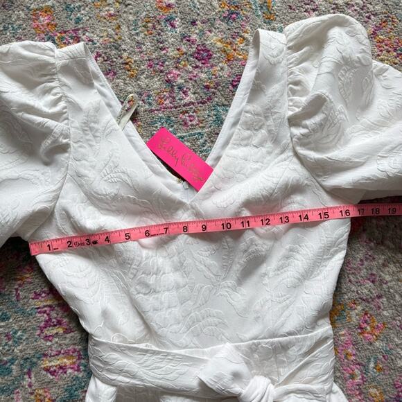 Lilly Pulitzer Kirrabelle Resort White Short Puff Sleeves Wide Leg Jumpsuit 4 - Picture 9 of 13